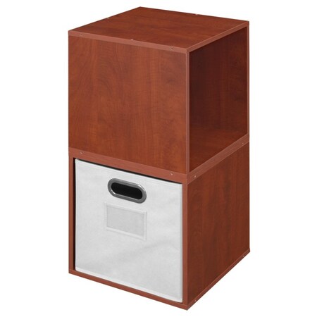 Regency Niche Cubo Storage Organizer Open Bookshelf Set- 2 Cubes 1 Canvas Bin- Cherry/White PC2PKWC1TOTEWH